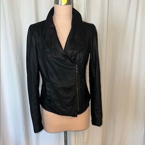 Vince Buttery soft Leather Black Ribbed Knit Biker Jacker S